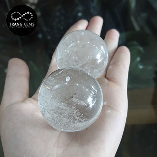 Cặp 02 viên bi lăn tay đá quartz tự nhiên trắng, trong. - sản phẩm vật lý trị liệu cho bàn tay