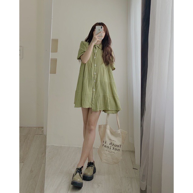 Váy BABYDOLL Cổ Sơ Mi Cộc Tay Xinh