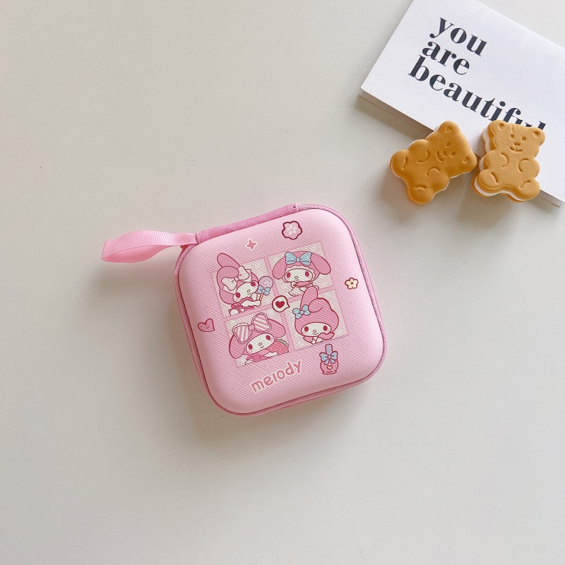 Túi đựng dây cáp dữ liệu/tai nghe/thẻ ngân hàng hình vuông họa tiết hoạt hình Sanrio 9.5x9.5cm