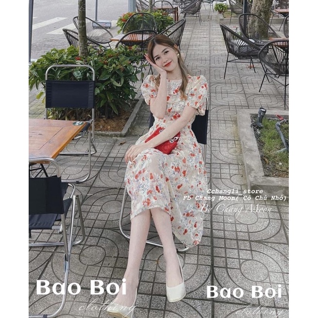 Váy Hoa Cam Xếp Ly Ngực Dáng Xoè Siêu Xinh Có Ảnh Thật Kèm Video