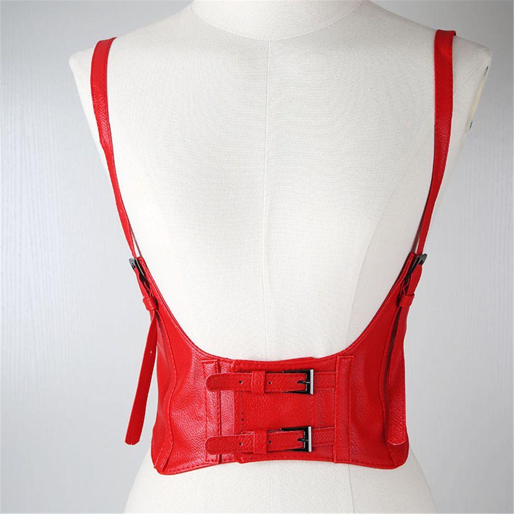 Áo Croptop Giả Da Màu Trơn Có Thể Điều Chỉnh Phong Cách Gothic