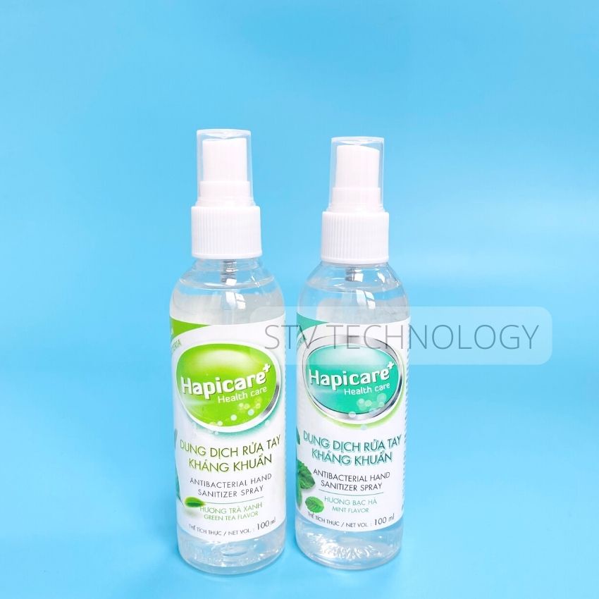 Nước Rửa Tay khô HAPICARE Trà Xanh Bạc Hà 100ml Sát Khuẩn Tay Nhanh Chóng Size Mini Tiện Lợi
