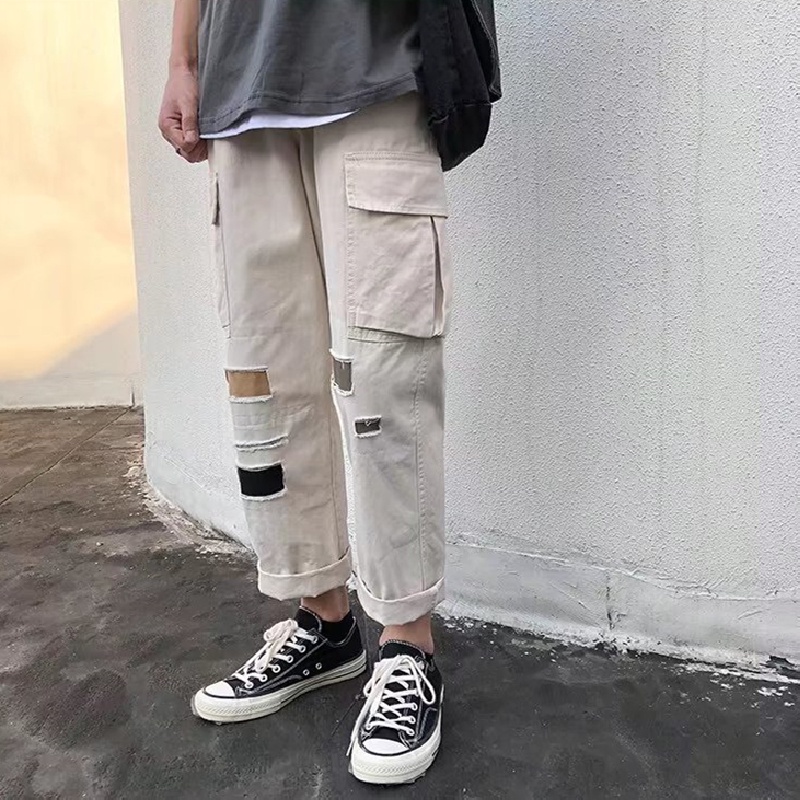 Quần ống rộng phong cách hip hop đường phố Hàn Quốc chất lượng cao có túi lớn và thoải mái cho nam size S-3XL