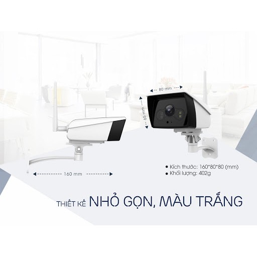 Camera IP Wifi Trong nhà Ngoài trời Ebitcam EBO3 1 Râu FullHD 1080P - đèn hồng ngoại siêu khủng đến 40m (Trắng)