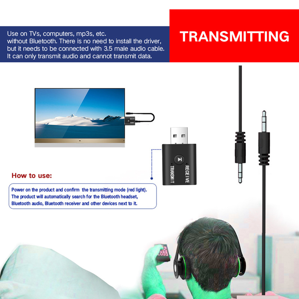 Đầu chuyển đổi âm thanh KEBIDUMEI TR6 kết nối Bluetooth 5.0 2 trong 1 tiện dụng
