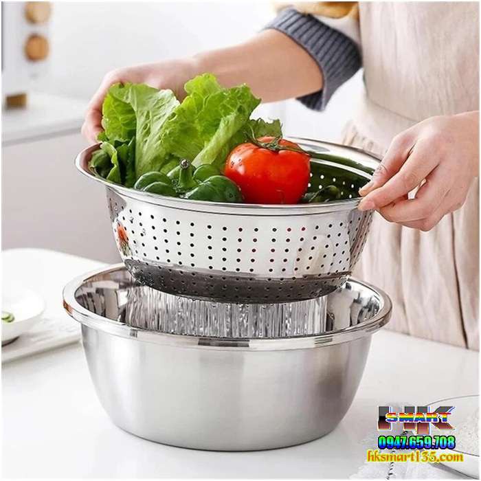 Bộ Rô Nạo INOX Kèm Chậu Đa Năng 3 Trong 1 Bát Inox Trộn Rau Củ Kèm Bộ Nạo Đa Năng bokisd.store