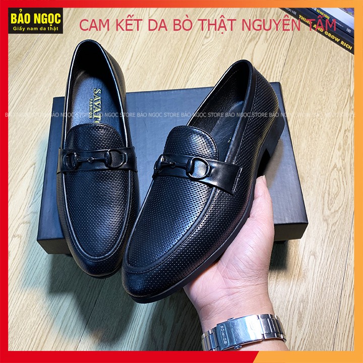 Giày Lười Nam Da Bò Dập Vân Chấm Nhỏ Cao Cấp Băng Xích Đen - Bảo Hành Da 12 Tháng - Đế Cao Su Đúc - Mã K2218