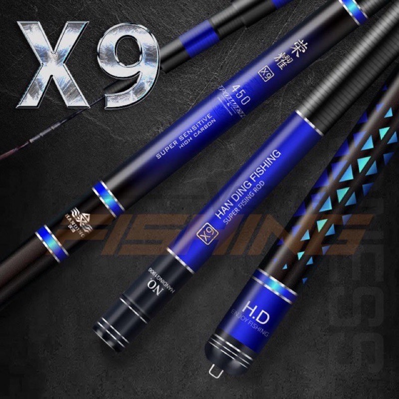 Cần câu tay handing X9 đủ size 3m6-6m3 chuẩn hàng loại 1 tải cá 8kg tải tĩnh 2kg