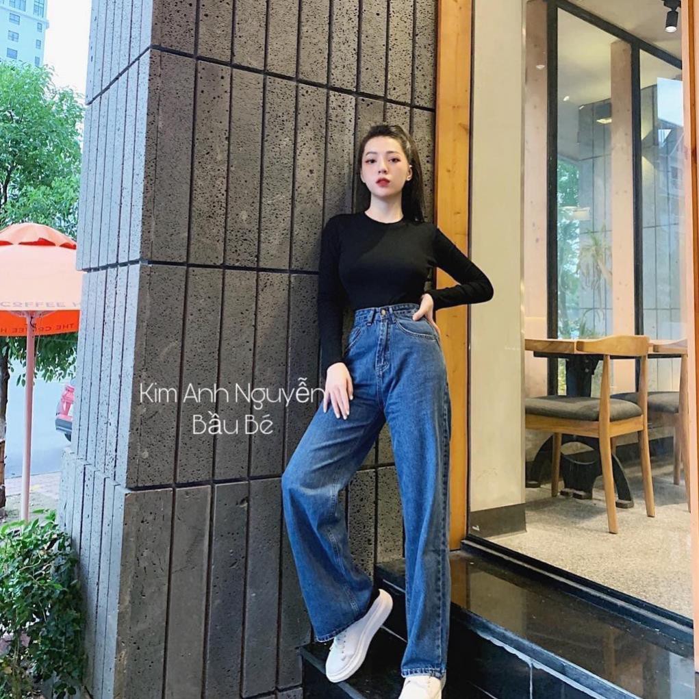 Quần Jeans Ống Suông Bò Ống Rộng Culottes Lưng Cao - Quần Jean Nữ Cao Cấp