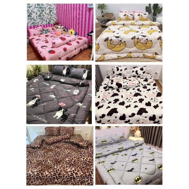 Trọn bộ chăn phao 5 món ga gối Poly loại 1 chăn bông như hình