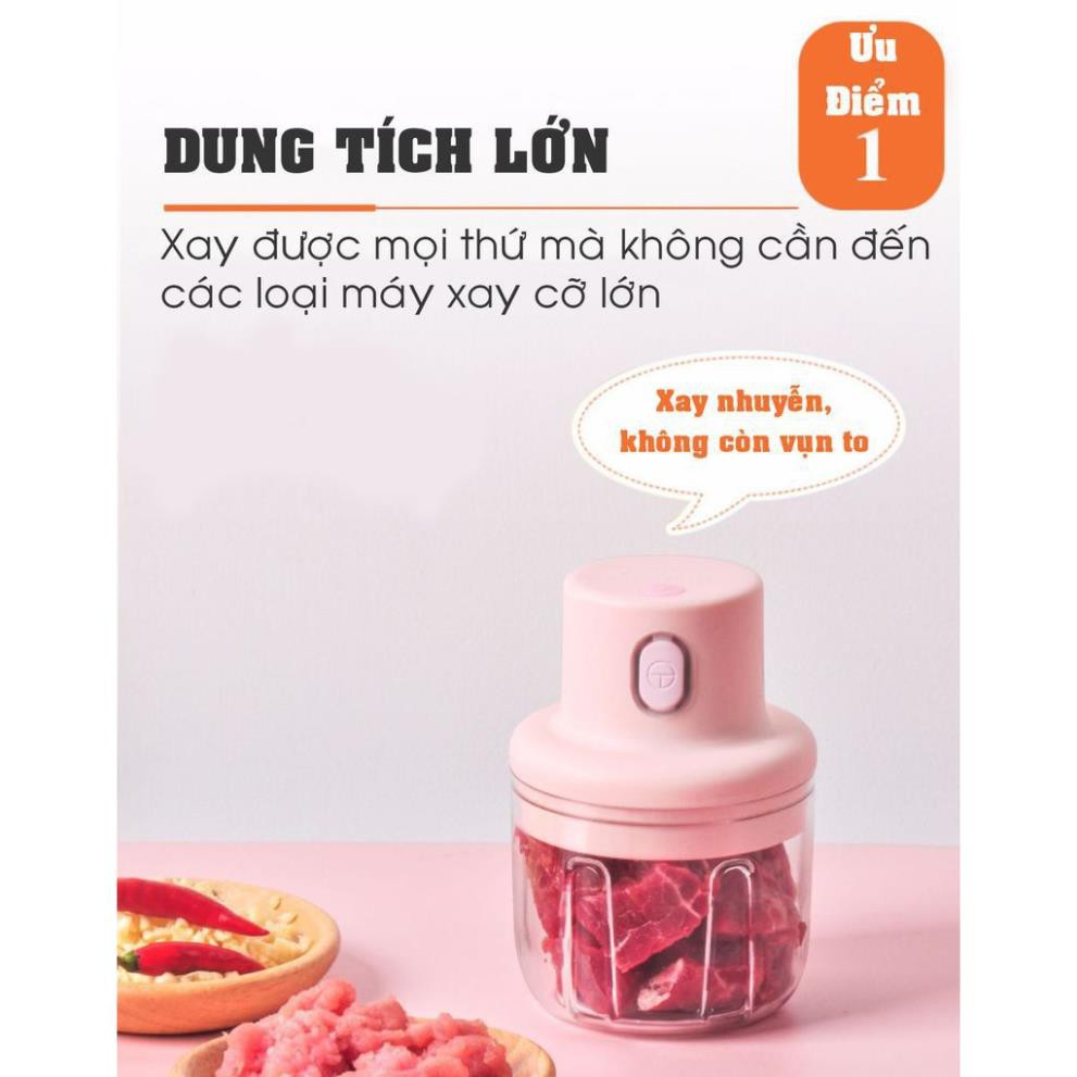 🏆Siêu Giảm Giá🏆 Máy Xay Mini Sạc Điện Cầm Tay, Xay Thịt, Xay Đồ Ăn Dặm Cho Bé, Gia Vị, Tỏi, Ớt Siêu Tiện Dụng