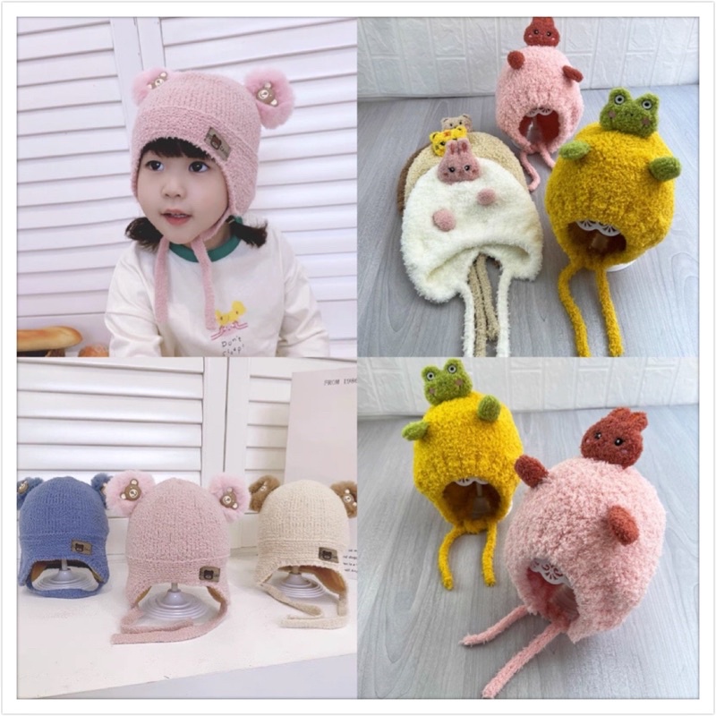 Mũ len sơ sinh cho bé trai bé gái thêu động vật dễ thương , phù hợp 0-2 tuổi