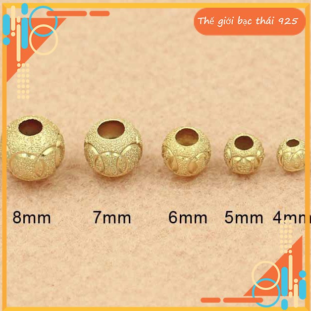 Bi bạc mạ vàng có họa tiết hạt 8mm - Charm bi bạc 8mm phối vòng