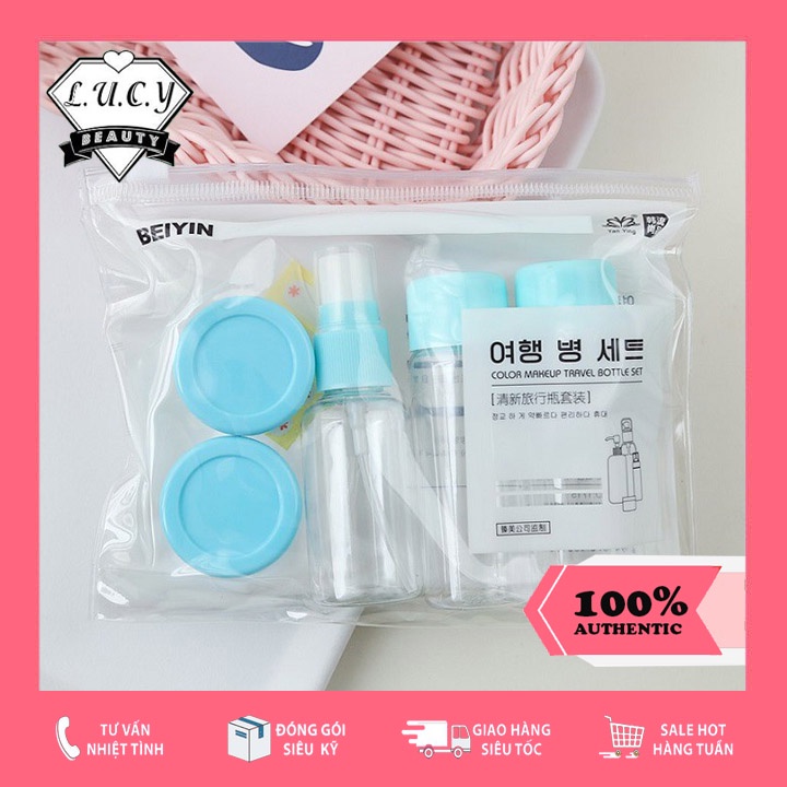 Bộ chiết mỹ phẩm du lịch 7 món mini kèm túi đựng khóa zip BEIYIN
