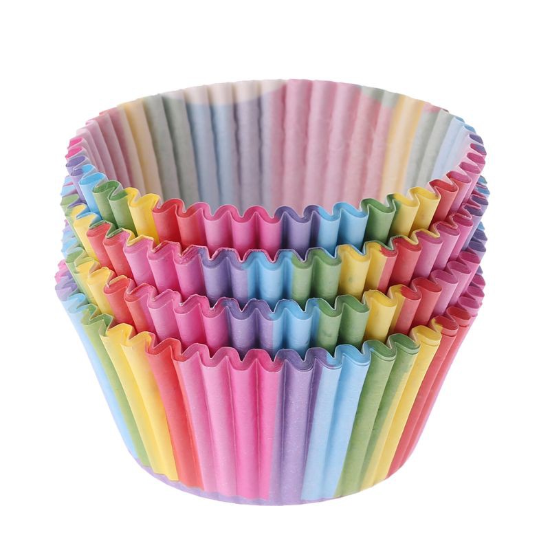 100 Cốc Giấy Màu Cầu Vồng Làm Bánh Cupcake
