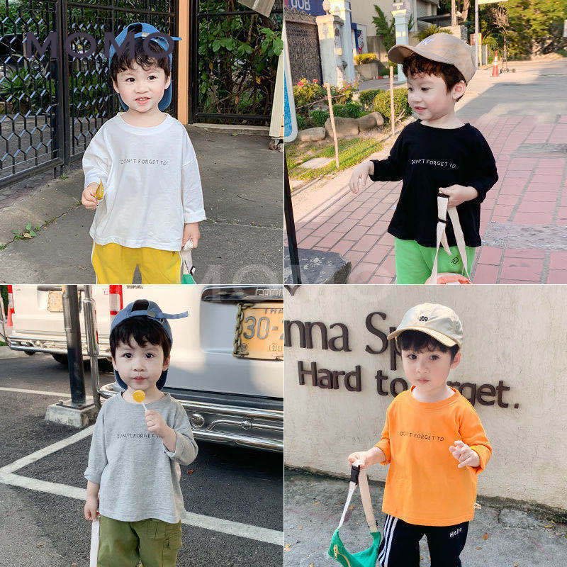 Áo Thun Dài Tay Màu Trơn In Chữ Thời Trang Cho Bé 1-8 Tuổi