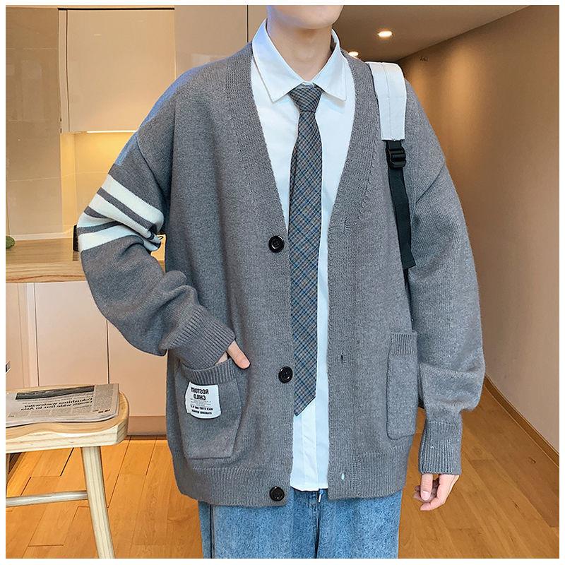 Áo Khoác Cardigan Dệt Kim Dáng Rộng Phong Cách Đường Phố Hàn Quốc Thời Trang Mùa Thu Cho Nam