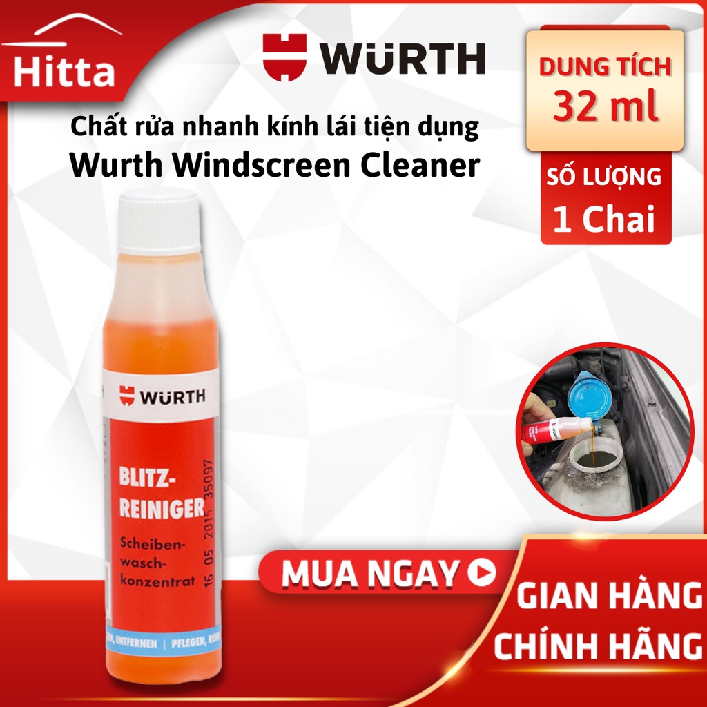 Nước rửa kính ô tô, dung dịch tẩy nhanh kính lái xe hơi Wurth 32ml