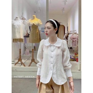 Áo sơ mi trắng cổ sen khuy ngọc