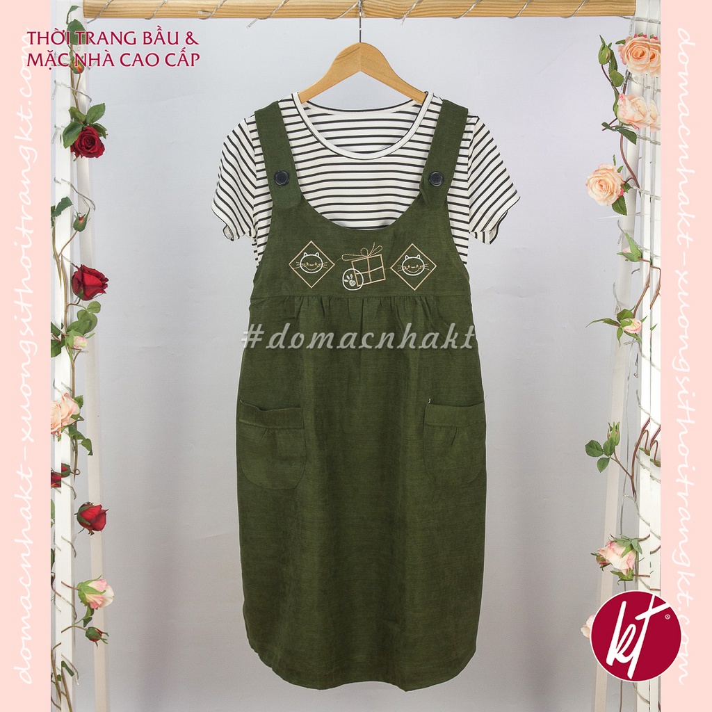 Đầm bầu công sở thu đông thiết kế dài chất nhung chun mẫu thêu giftcat freesize dưới 72kg | Đồ Bầu KT | DBN04