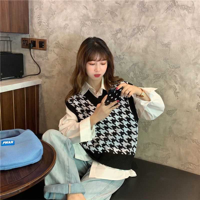 Áo Sweater Dệt Kim Cổ Chữ V Không Tay Dáng Rộng Thời Trang Dành Cho Cặp Đôi
