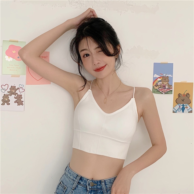 HUANG YOYO Áo Croptop Áo hai dây thể thao thời trang Hàn Quốc cho nữ