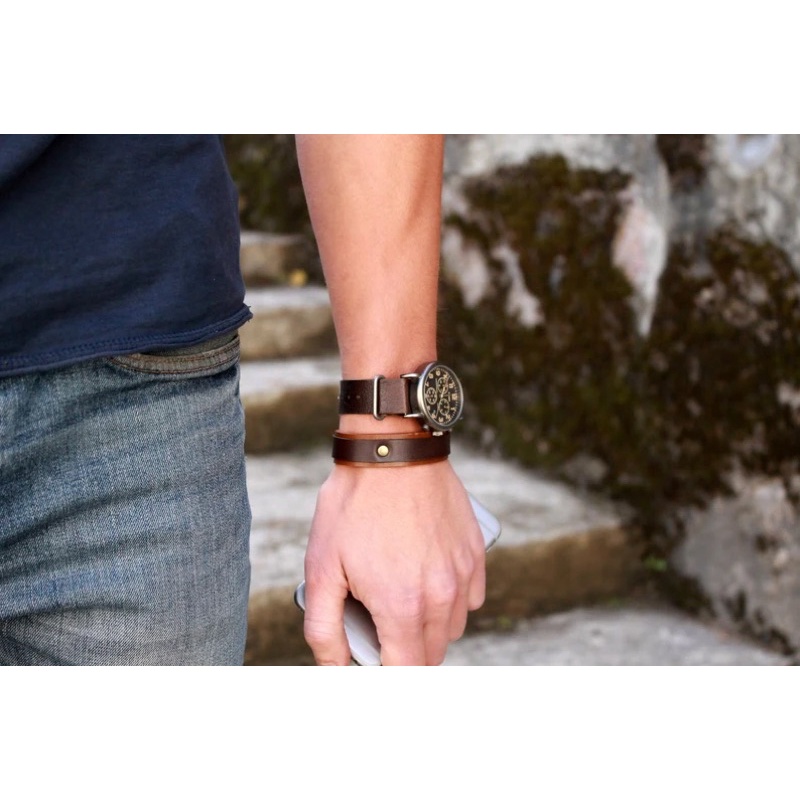 Vòng Tay Da Unisex Da Bò Thật Làm Thủ Công Handmade