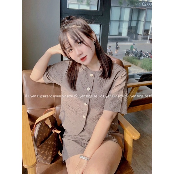 (T.U Bigsize 50-80kg) Set Bộ Xốp Hoa Khuy Ngọc 2 Màu Nâu Đen #68