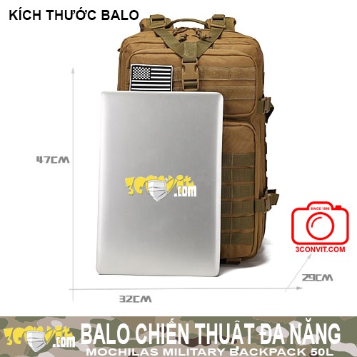 Balo laptop thời trang đa năng phong cách chiến thuật 50L