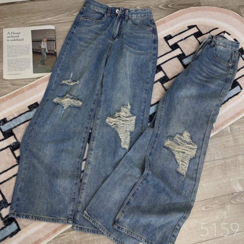 Quần jeans suông rách hàng QCL1