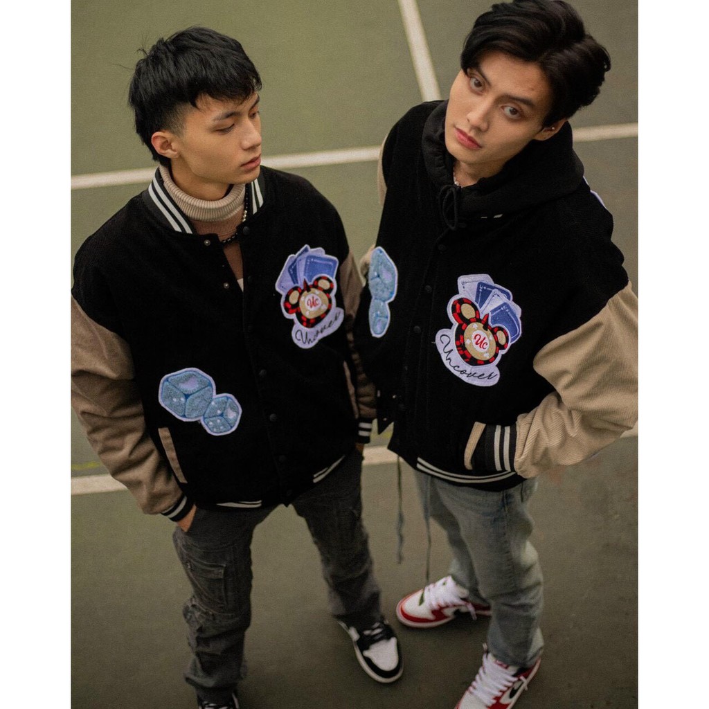 Áo Khoác Bomber - Áo Khoác Nhung tăm Varsity UNCOVER Unisex Nam Nữ mặc couple phong cách HÀN QUỐC OPPA