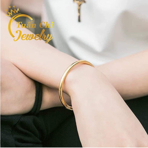 ▤◈♀Lắc Tay Bạc Nữ- Vòng Nữ Cao Cấp Dạng Kiềng Trơn Đơn Giản, Sang Trọng, Xi Vàng Siêu Bền