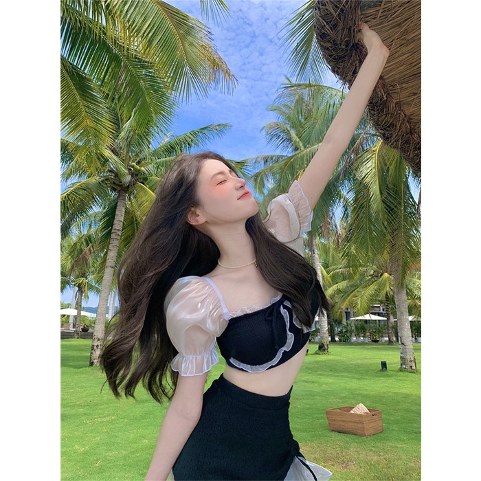 Bikini bãi biển 2 mảnh trông gầy bên trong với quần short bảo thủ phụ nữ áo tắm