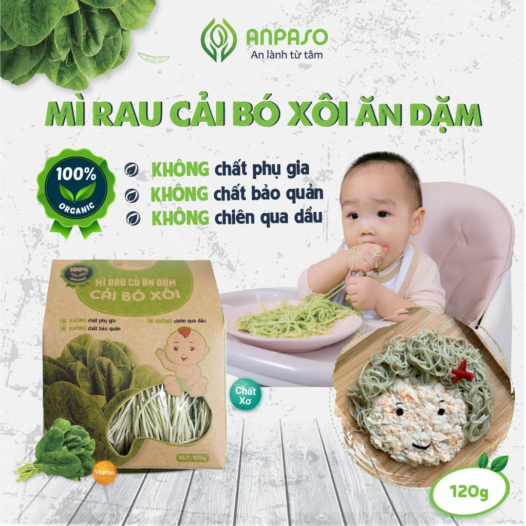 Mì Ăn Dặm cho bé rau củ hữu cơ Anpaso, mỳ rau organic, kiểu Nhật, BLW, bổ sung chất xơ, cải thiện táo bón 300g | BigBuy360 - bigbuy360.vn