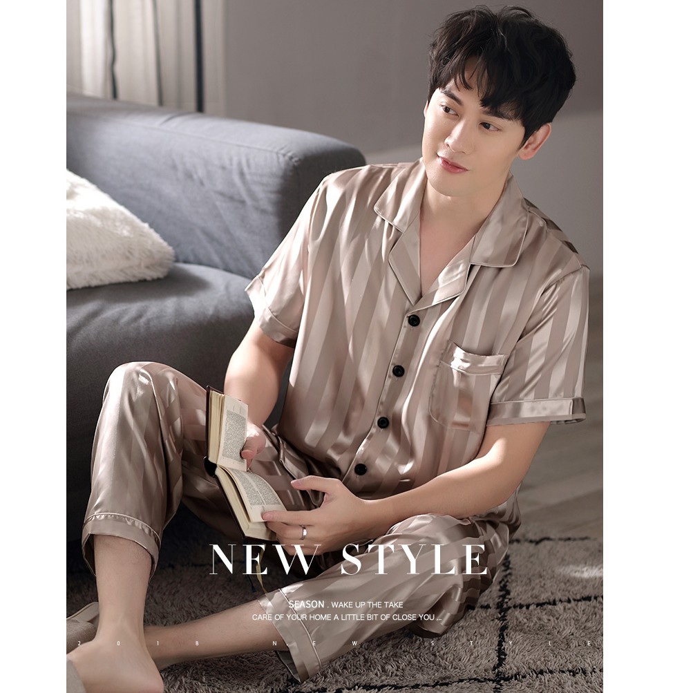 Bộ Cộc Tay Nam Satin Gấm  🎶 Bộ Mặc Nhà Mùa Hè Ngắn Tay Trung Niên 🎶   IVY628 | BigBuy360 - bigbuy360.vn