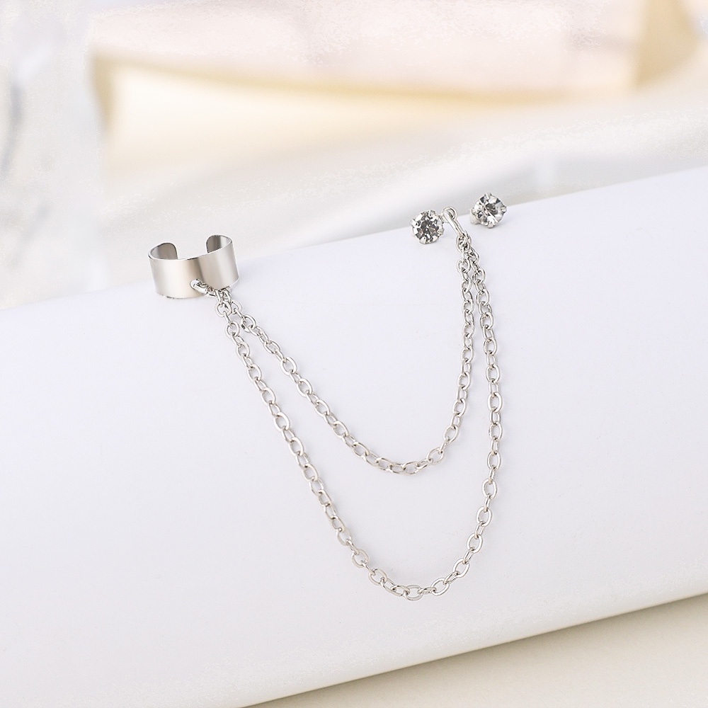 1 Bộ Khuyên Tai Dạng Chuỗi Kép Đính Kim Cương Pha Lê Kim Loại Thanh Lịch Sang Trọng Dành Cho Nữ