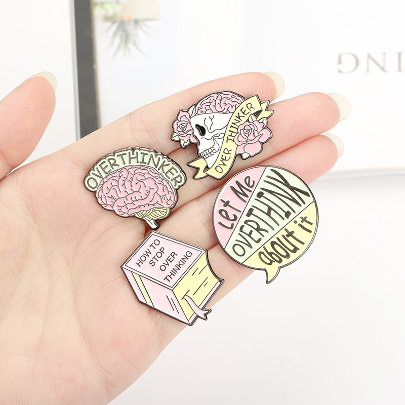 Ghim cài áo QIHE JEWELRY chủ đề về Overthinking 5 kiểu dáng làm phụ kiện quần áo cho bạn bè
