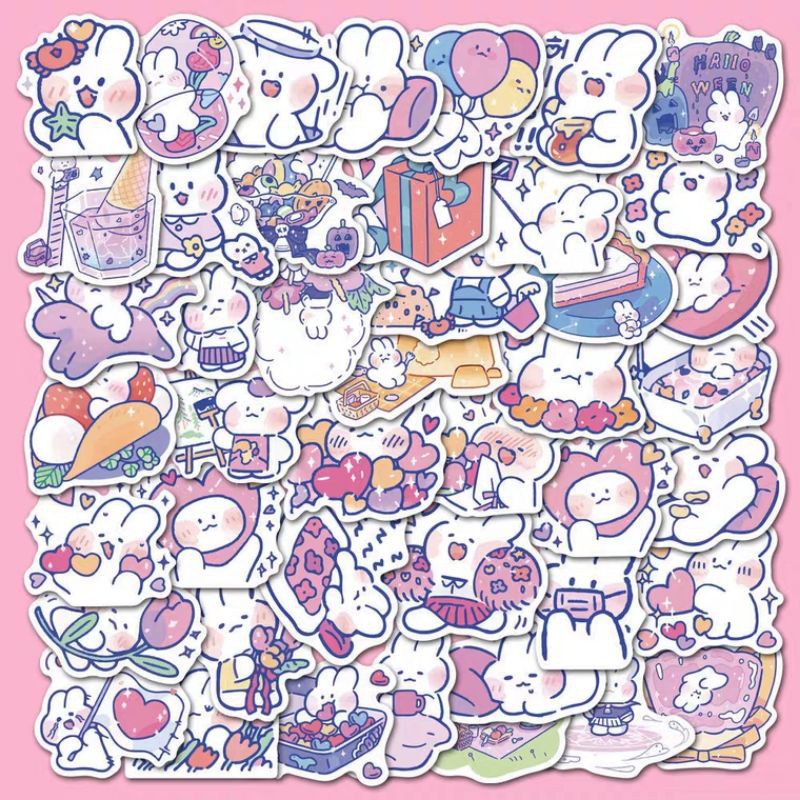 set sticker thỏ hồng chống nước 🍭