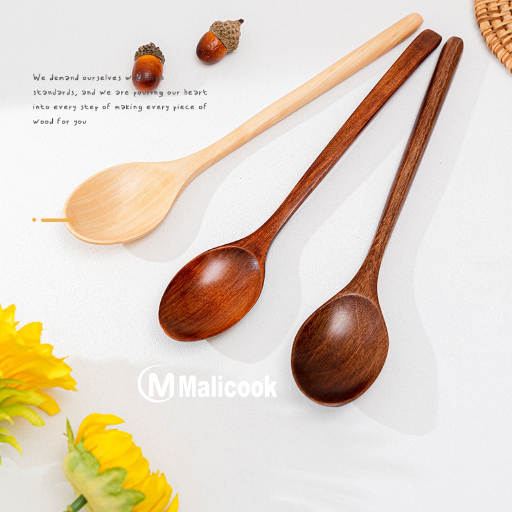 Thìa gỗ ăn cơm cán dài kiểu Nhật Bản  MALICOOK