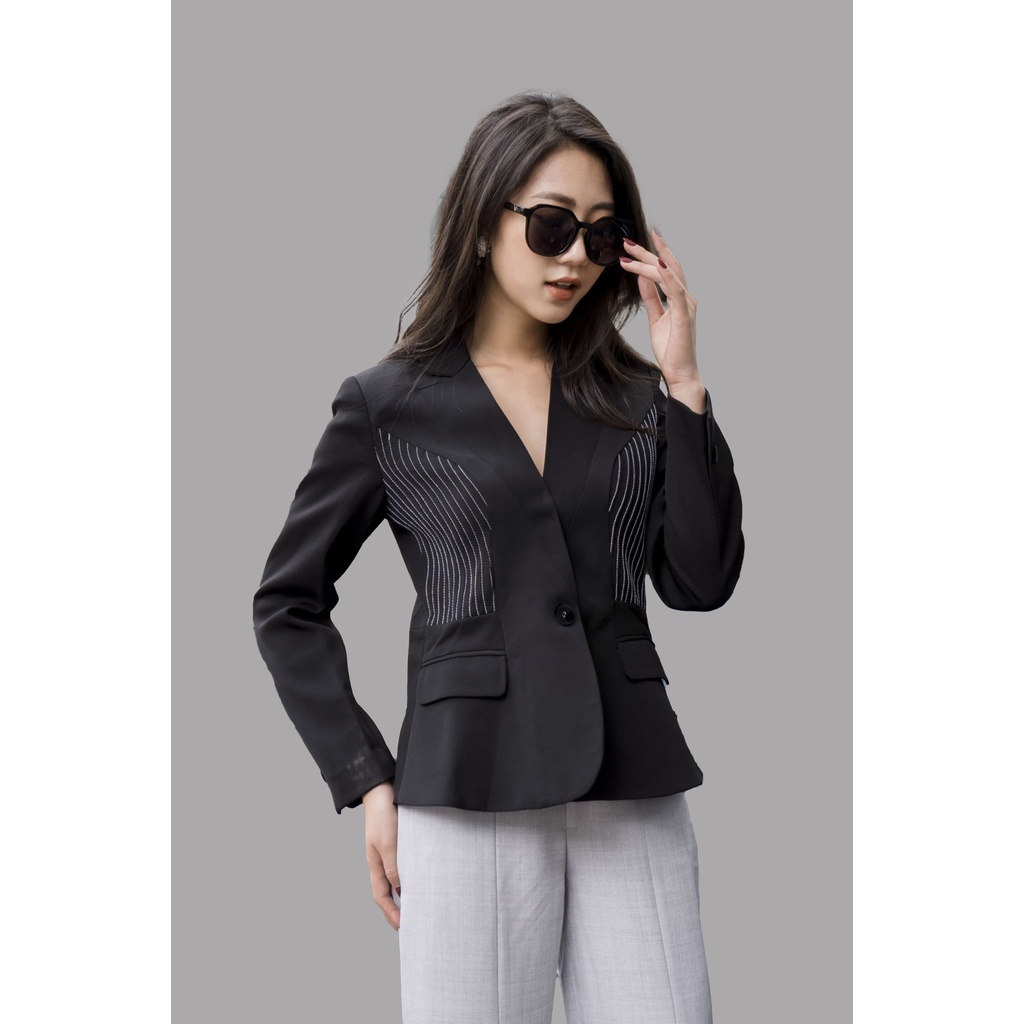 Áo vest đen diễu chỉ sườn thiết kế Elise FW2007237TUWOBK