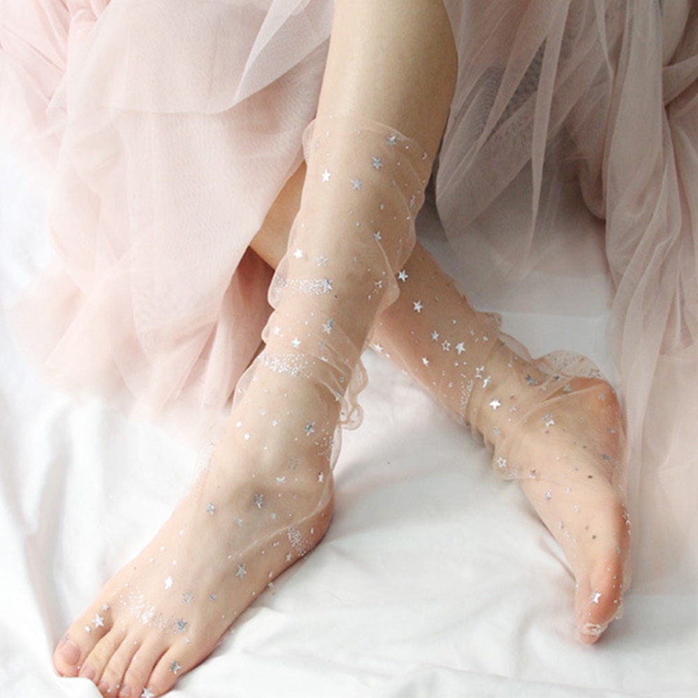 Vớ Lưới Cổ Cao Đính Ngôi Sao Lấp Lánh Cho Nữ