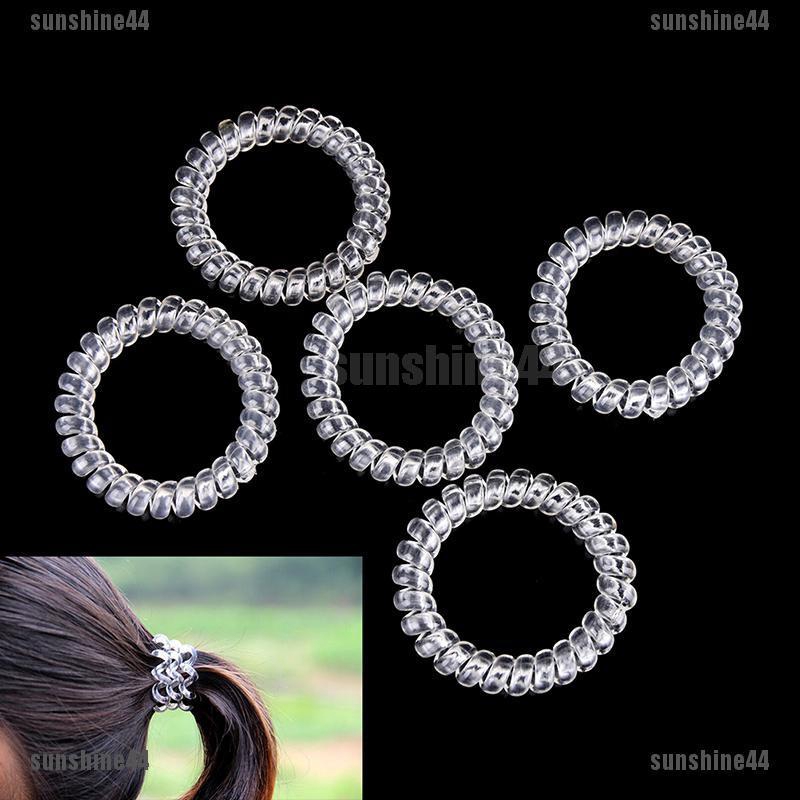 [Hàng mới về] Set 5 dây cột tóc cao su co giãn dạng xoắn trong suốt thời trang dành cho nữ
