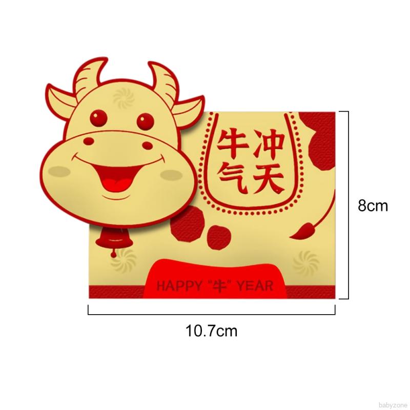 Bộ 6 bao lì xì năm mới màu đỏ họa tiết hoạt hình 3D đáng yêu