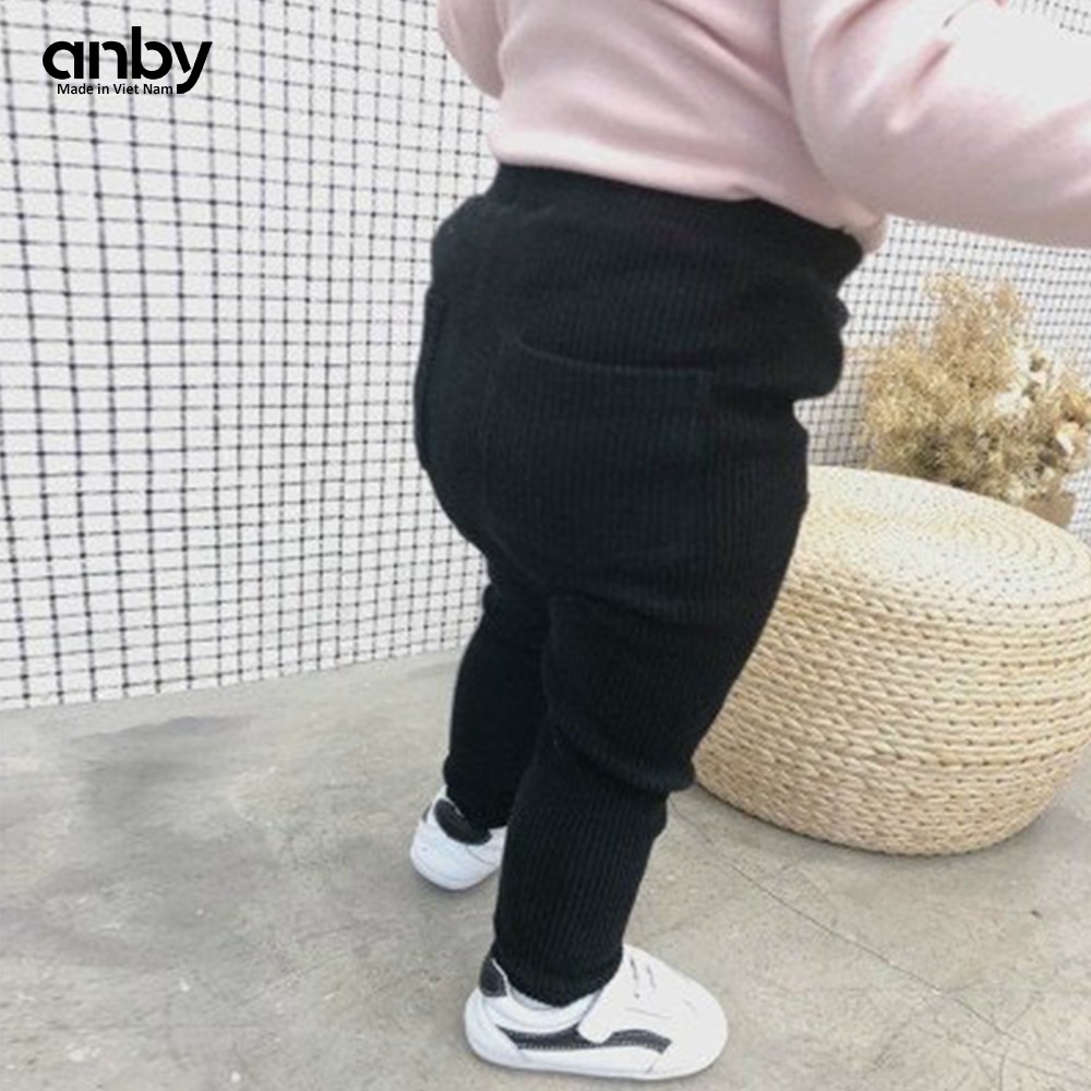 Quần legging cho bé từ 0 đến 5 tuổi ANBY thun gân len tăm đính 2 túi sau màu trơn co giãn AB24