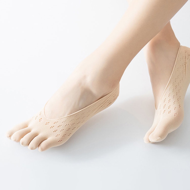 Tất xỏ năm ngón cổ thấp thoáng khí chống trượt vô hình dáng thuyền ren lưới nhung màu tinh khiết