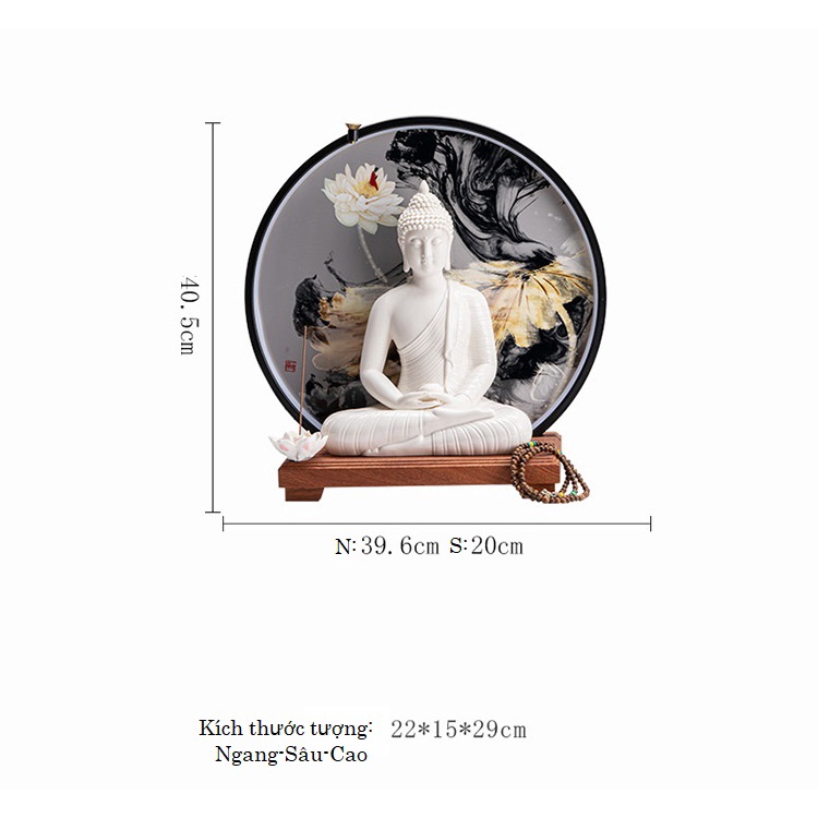 Bộ tượng Thích Ca Mâu Ni Trì Bình gốm Đức Hóa kèm đèn Led - TỰ THANH QUÁN