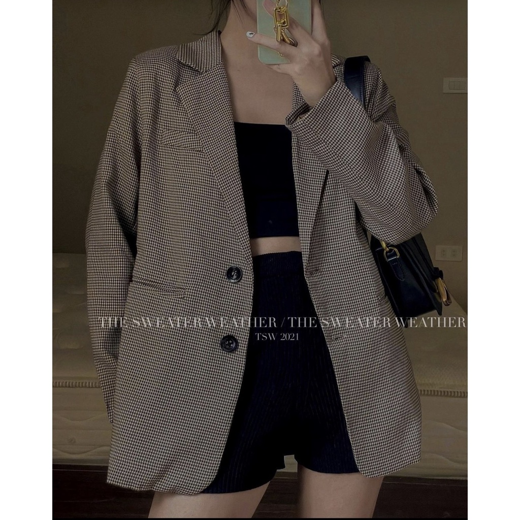 Áo Blazer Nữ Dài Tay Form Rộng 2 Cúc Kẻ Nhỏ Phong Cách Ullzang Hàn Quốc - Áo Khoác Mỏng 2 Lớp Thanh Lịch