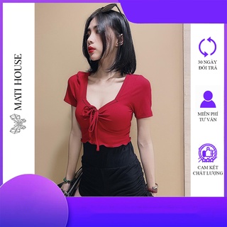 Áo Croptop Tay Ngắn Cổ Vuông Ôm Body Rút Ngực Màu Trơn, Sọc Mùa Hè Cho Nữ Mati House - YA035150