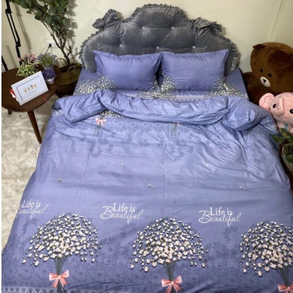 Bộ vỏ chăn ga gối cotton poly mẫu lá tre mới