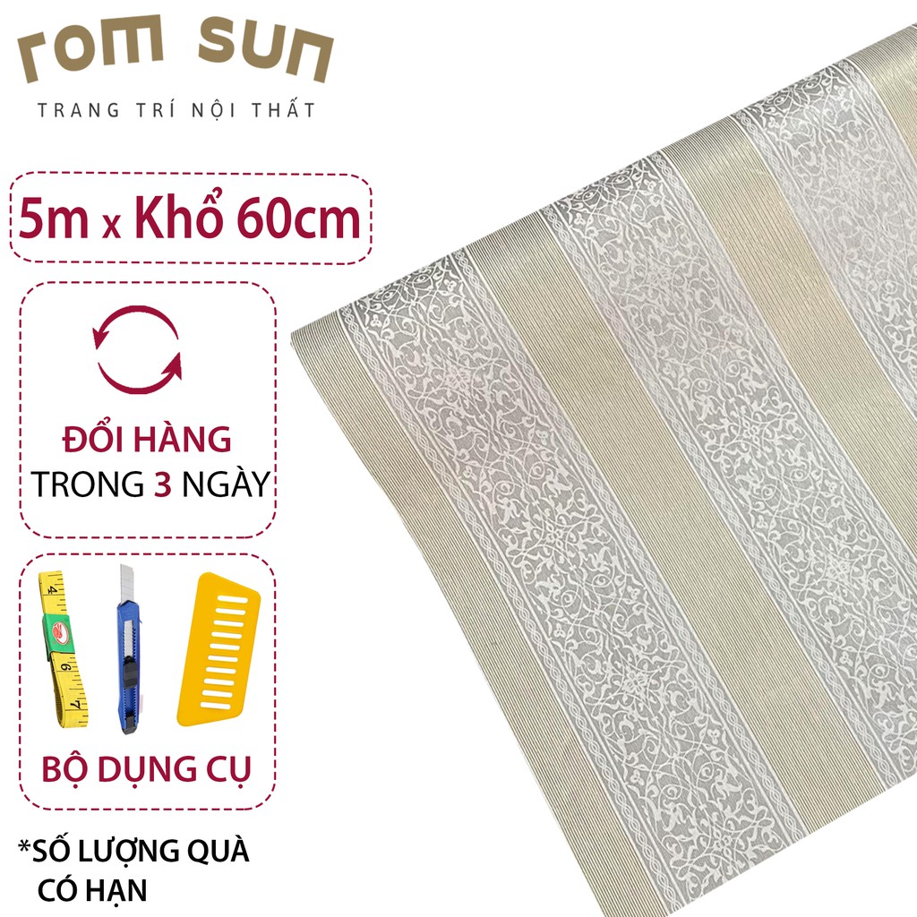 1m x khổ 60CM | Giấy dán tường dán tường hoa văn 3D - Decal miếng dán trang trí tường phòng ngủ ghi vàng